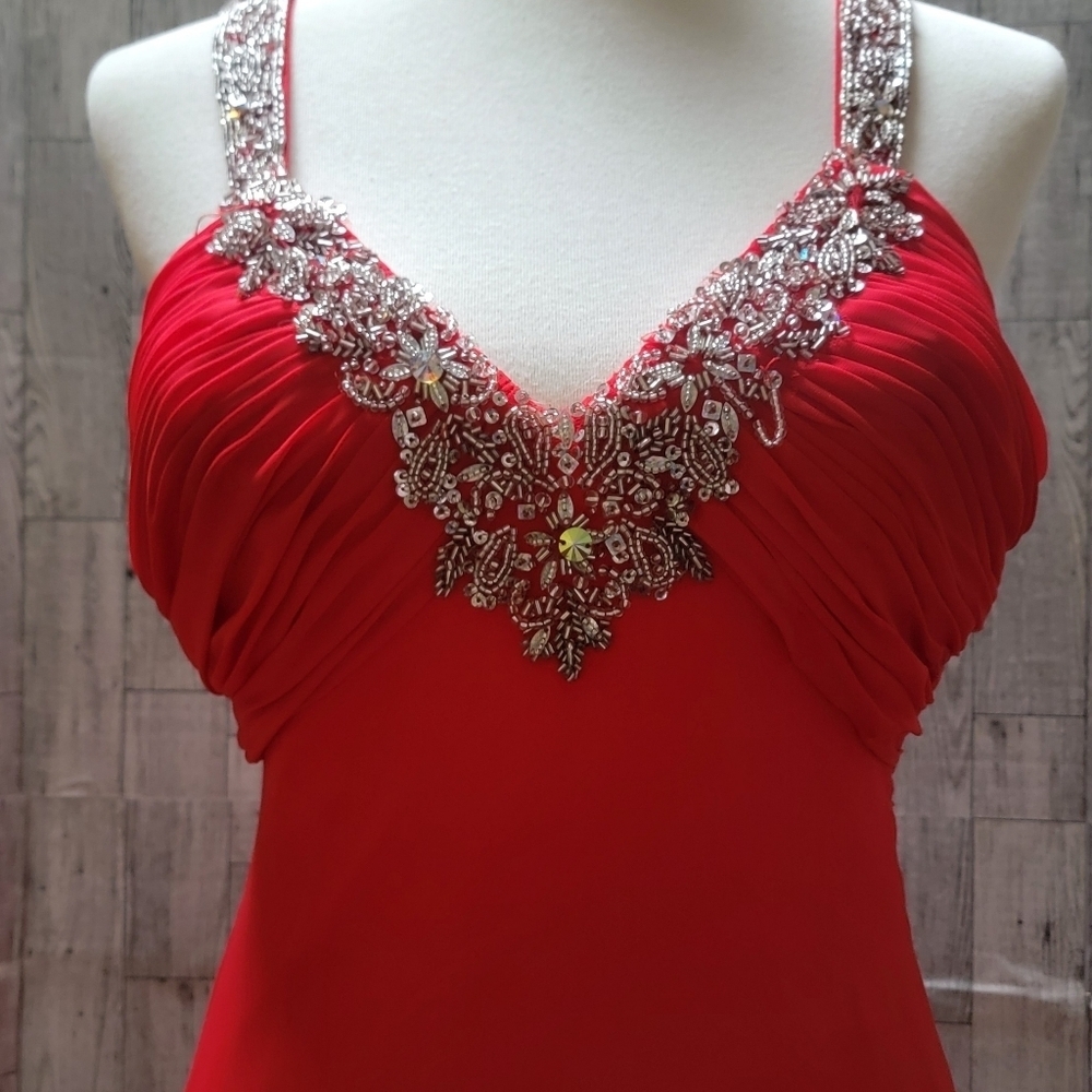 PROM wedding bridesmaid pageant full length red dress size